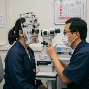 patient getting eye test in clinic